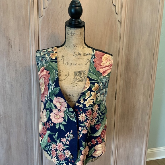 Vintage 90’s Retro floral tapestry vest Blazer suit Vest button front 90210 - Picture 5 of 11